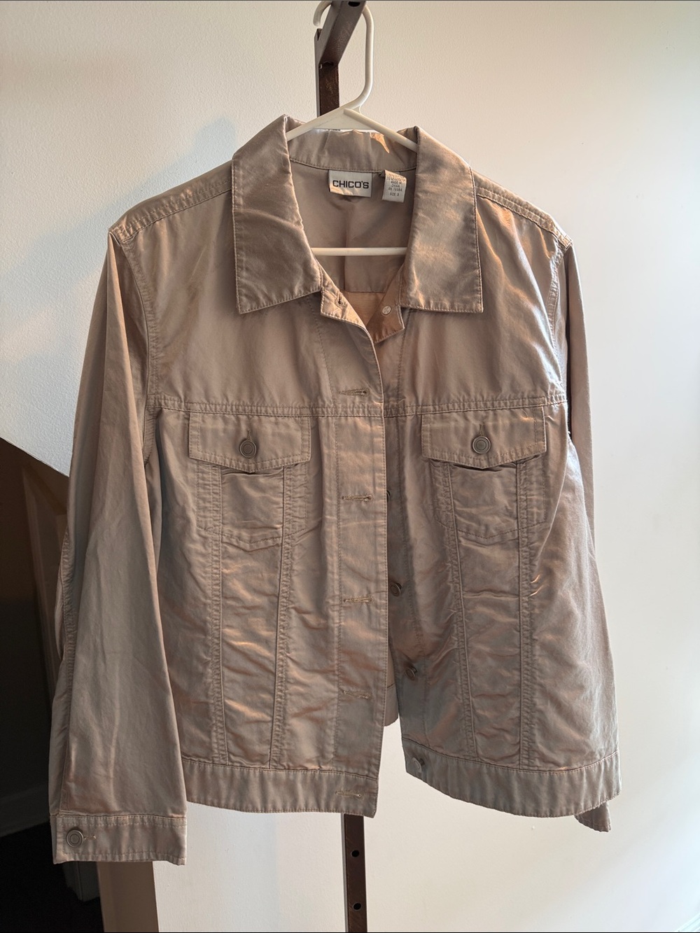 Chico's Light Tan Button-Front Cotton Jacket